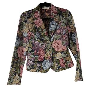 Crazy Horse Liz Claiborne Floral Tapestry Blazer Jacket Women's